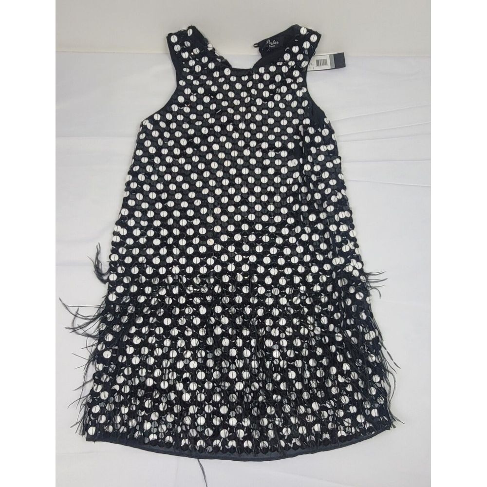 Parker Dress Mini Size 2. Black Sequin‎ Feather Sleeveless. NWT